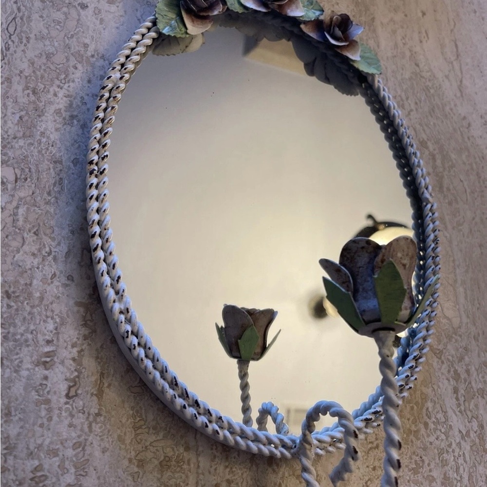 Toleware Rose Floral MIRROR Shabby Chic Candle Holder COUNTRY 13x9” vintage - Picture 3 of 8